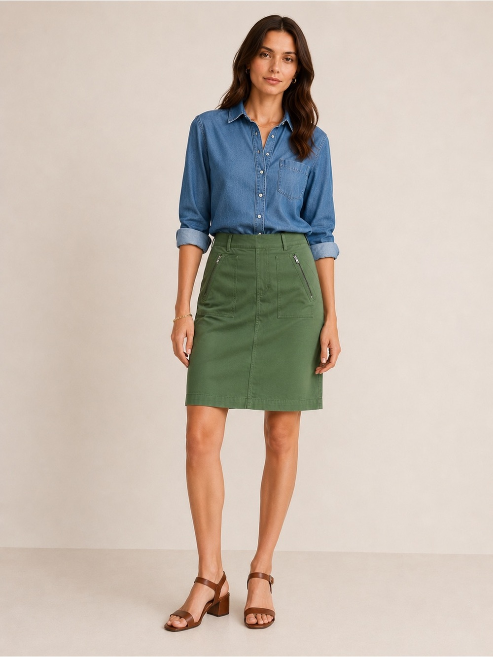 NEW! J.Crew Olive Green Cargo Utility Skirt NWT Size 2 Zip Pocket Knee Length
